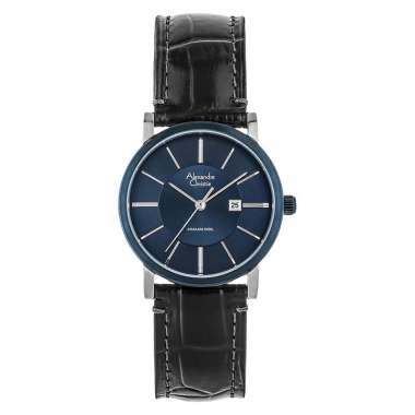 Jam Tangan Wanita Alexandre Christie Classic AC 8344 LD LTUBU Ladies Blue Dial Black Leather Strap H