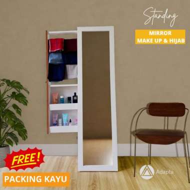 Adapta Standing Mirror Full Body - Cermin Berdiri Rak Hijab dan Rak Make Up Kombinasi