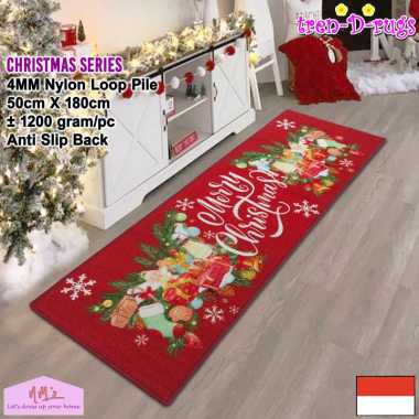 Tren-D-rugs Keset kaki motif christmas natal alas lantai dapur panjang anti slip 50 cm x 180 cm -NMs