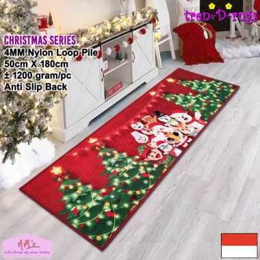 Tren-D-rugs Keset kaki motif christmas natal alas lantai dapur panjang anti slip 50 cm x 180 cm -NMs