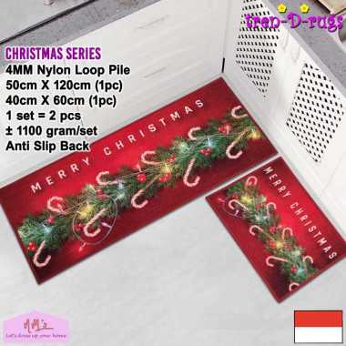 Tren-D-rugs Keset kaki motif christmas natal alas lantai dapur panjang anti slip 1set isi 2pcs - NMs
