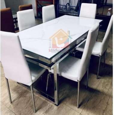 Set Meja Makan 6 Kursi Marmer Rangka Besi
