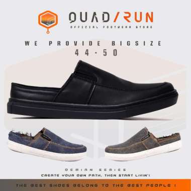 Big Size [38-50] QuadRun Demian - Sepatu Sandal Selop Pria Bustong Santai Kasual Bahan Kanvas Denim 
