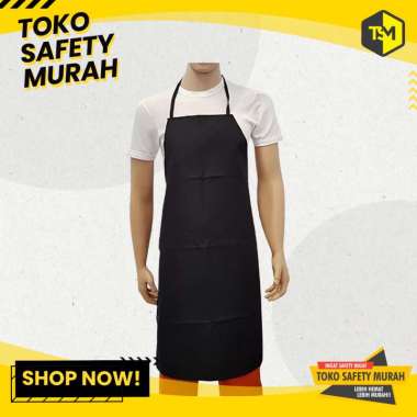 Apron Katun Drill Hitam Polos / Celemek Kain Masak Dapur Chef Koki Murah