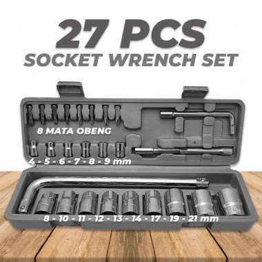 Kunci Sok Set 46 Pcs Socket Wrench Mata Obeng Dilengkapi Box Penyimpanan - Kunci L Set Lengkap Kunci