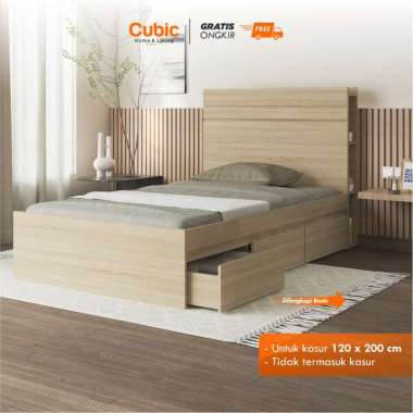 Cubic Dipan Kasur Minimalis / Ranjang Tempat Tidur / LUNA HBD 120 Dipan + Headboard