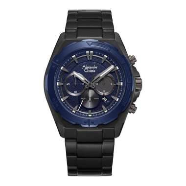 Jam Tangan Pria Alexandre Christie Chronograph AC 6664 MC BGUBU Men Blue Dial Black Stainless Steel 