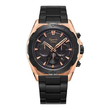 Jam Tangan Pria Alexandre Christie Chronograph AC 6664 MC BBRBA Men Black Dial Black Stainless Steel