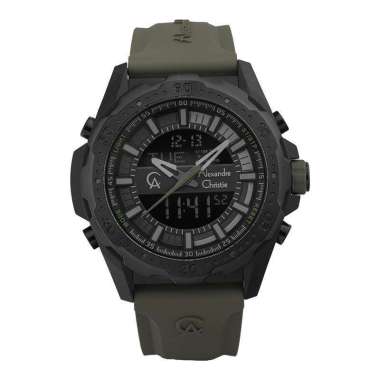 Jam Tangan Pria Alexandre Christie Digi AC 9370 MH RIPBAGN Men Digital Analog Dial Green Rubber Stra