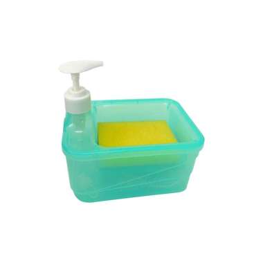 OEM SK-C1001 Tempat Sabun Cuci Piring Petak 2IN1 650ML dengan Pump Free Spons / Tempat Sabun Cair Cu