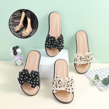 OEM ONE-S62 Sandal Pita Polkadot Wanita Fashion Korea Slop Jelly / Sandal Flat Wanita Slipper / Send