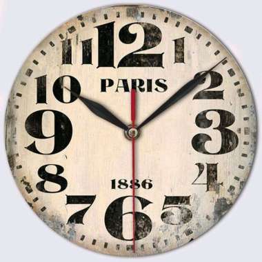 Jam dinding kayu mdf model vintage 20cm Paris 1886