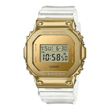 Jam Tangan Pria Casio G-Shock GM-5600SG-9DR Square Metal Covered Skeleton Gold Digital Dial Clear Re