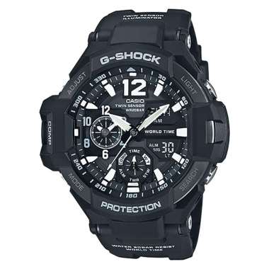 Jam Tangan Pria Casio G-Shock Gravitymaster GA-1100-1AJF Twin Sensor Master Of G Black Resin Band (J