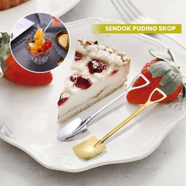 OEM ONE-C1006 Sendok Dessert Bentuk Sekop Besi Stainless Baja Anti Karat / Sendok Puding Kue Skop Ae