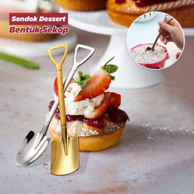 OEM SK-C1006 Sendok Dessert Bentuk Sekop Besi Stainless Baja Anti Karat / Sendok Puding Skop Aesthet