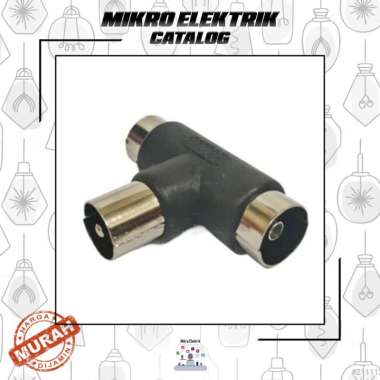 Sambungan Splitter T Jack Antena TV 1 Male to 2 Female Hitam HITAM