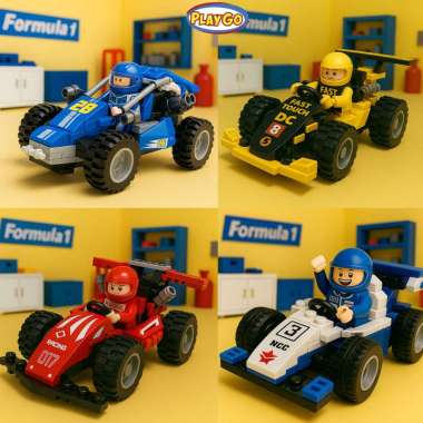 Formula One Playgo Mainan Mobil Balap Pull Back Lego Rakitan Bongkar Pasang Susun DIY Anak Car Cars 