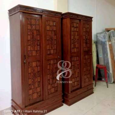 Lemari Pakaian Sliding 2p Kayu Jati