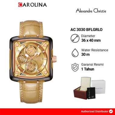 Jam Tangan Wanita Alexandre Christie Multifunction AC 3030 BFLGRLO Gold Dial Gold Leather Strap