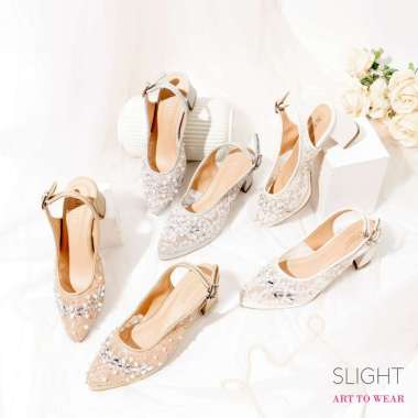 SLIGHT Sepatu Slingback Chunky Heels Cataleya 7cm Payet Wedding 40 Gold