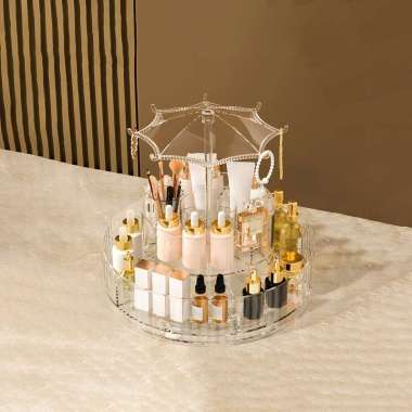 ONE-K169 Rak Kosmetik Putar 360 Derajat Transparan Desain Payung Aesthetic / Rak Susun 2 Tingkat / L