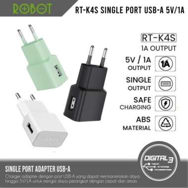 Robot Adapter RT-K4 K4S Batok Charger 5V/1A Single Port USB-A Adaptor HP Putih