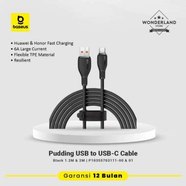 Baseus Pudding Cable USB-A to USB-C 6A 66W 100W Fast Charging Soft TPE Blue 2 Meter