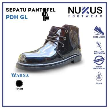 Sepatu PDH Security Pria Glossy Tali Pantofel Formal Hitam Kulit Sintetis - PDH GL 39