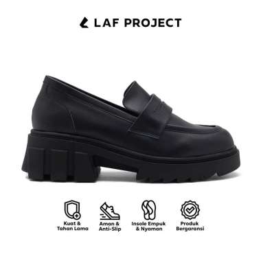 Sepatu Loafers Wanita Tinggi Hitam Polos Chunky Slip on Kulit Sintetis - Letizia - LAF Project 40