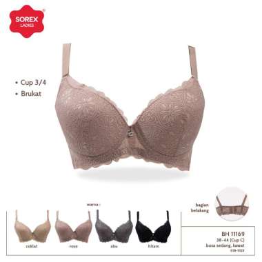 Sorex Bra Ada Kawat Busa Kait 3 Cup C 3/4 Brukat Premium BH 11169 Abu-abu 42