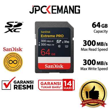 JPC KEMANG Sandisk SDXC Extreme Pro 64GB UHS-II 300MB/s Sandisk SDHC 64 GB Memory Card GARANSI RESMI