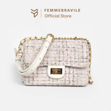 Femmebravile Sling Bag Tas Selempang Wanita Fashion Women Shoulder bag Clara Tweed Bag White