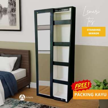 Adapta Kaca Lemari Tas Kaca Modern Minimalis – Lemari Tas Standing Mirror Hitam Doff – Lemari Tas Ka