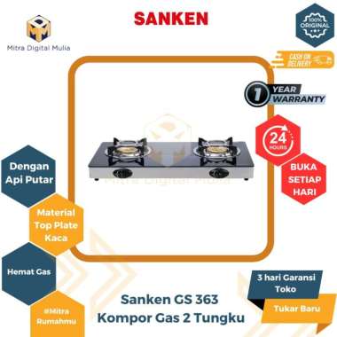 Sanken SG 363 BX Kompor Gas Kaca [2 Tungku] Hitam