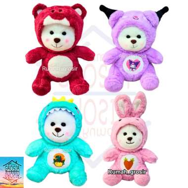 Boneka Bear Hoodie Lotso Pikachu Kuromi Stitch Dino Lucu Beruang Kostum BEAR HOODIE KUROMI
