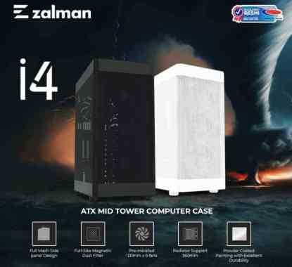 PC Case Gaming Zalman i4 ATX Mesh Panel Free 6Fan hitam