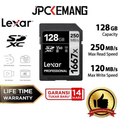 JPC KEMANG Lexar Professional 1667x UHS-II SDXC Memory Card [128GB] GARANSI RESMI GREY