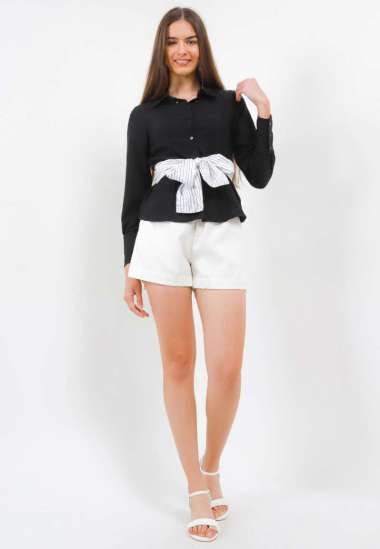 Jackie Blouse W/ Navy Striped Scarf S