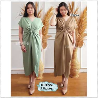 AB53191 Scuba Twist Long Dress Midi Gaun Pesta Natal Imlek Wanita Bangkok Korea Import Hitam Merah G