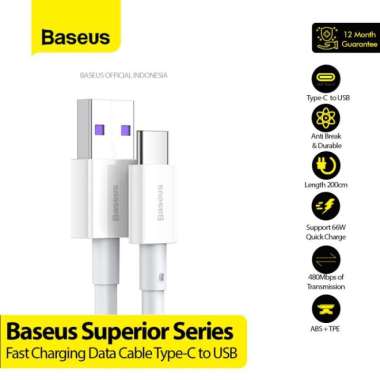 Baseus Superior Kabel Data USB To Type C Fast Charging 6A 66W Putih 1M