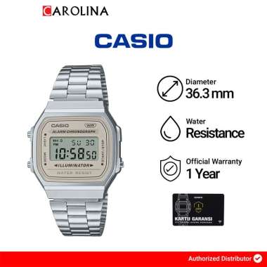 Jam Tangan Unisex Casio General A168WA-8AY Retro Digital Dial Stainless Steel Band