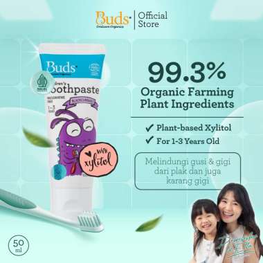 Buds Organics Toothpaste With Xylitol 1-3 Thn - Pasta Gigi Odol Bayi dan Anak Aman Bisa Ditelan Gree