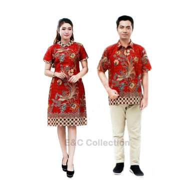 Batik Couple MERAK MERAH - MAURA COUPLE - Dress Batik - Hem/Kemeja Batik XXL Hem Merak Merah