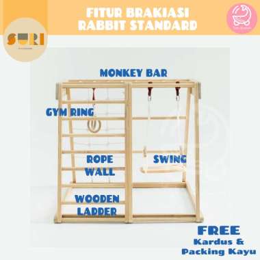 Suri Playground Anak Brakiasi Rabbit Kayu Ayunan Perosotan Tangga Tali Gantung Panjat Premium Rabbit