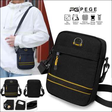 Tas Selempang Pria Kasual Hitam PEGE Alton Sling Bag Bahu Model Simpel - PG 8992