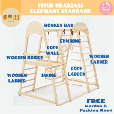 Suri Playground Brakiasi Anak Elephant Kayu Ayunan Perosotan Tangga Tali Gantung Panjat Premium Elep