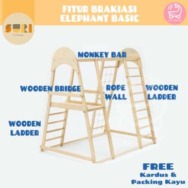 Suri Playground Brakiasi Anak Elephant Kayu Ayunan Perosotan Tangga Tali Gantung Panjat Premium Elep