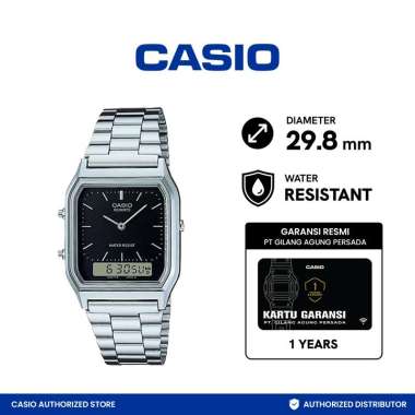 Casio AQ-230A-1DMQ Silver Black Casual Jam Tangan Unisex Silver