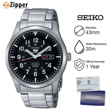 Jam Tangan Pria Seiko 5 Sports SNZG13K1 Automatic Black Dial Stainless Steel Strap Silver